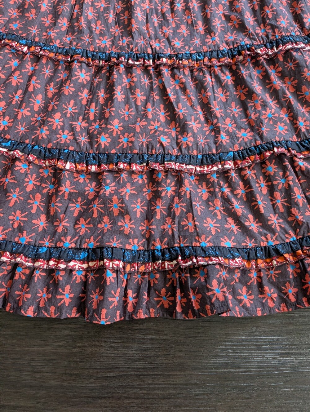 NWT Anthropologie Genevieve Cotton Patterned Tiered Maxi Skirt Small Boho Fall - Picture 2 of 6